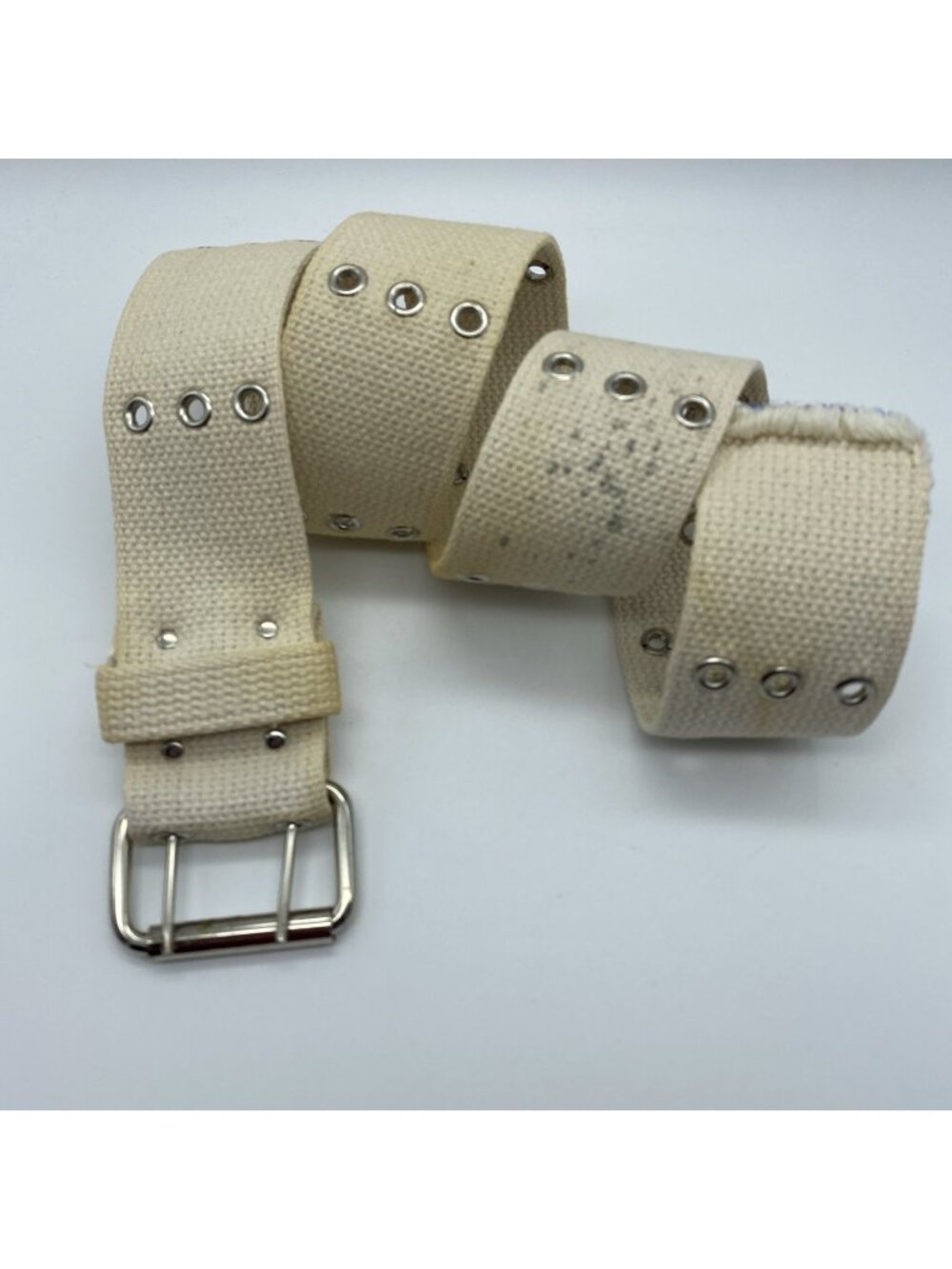 Unbranded Cream Woven Canvas Double Prong Belt Men’s Size 30-32